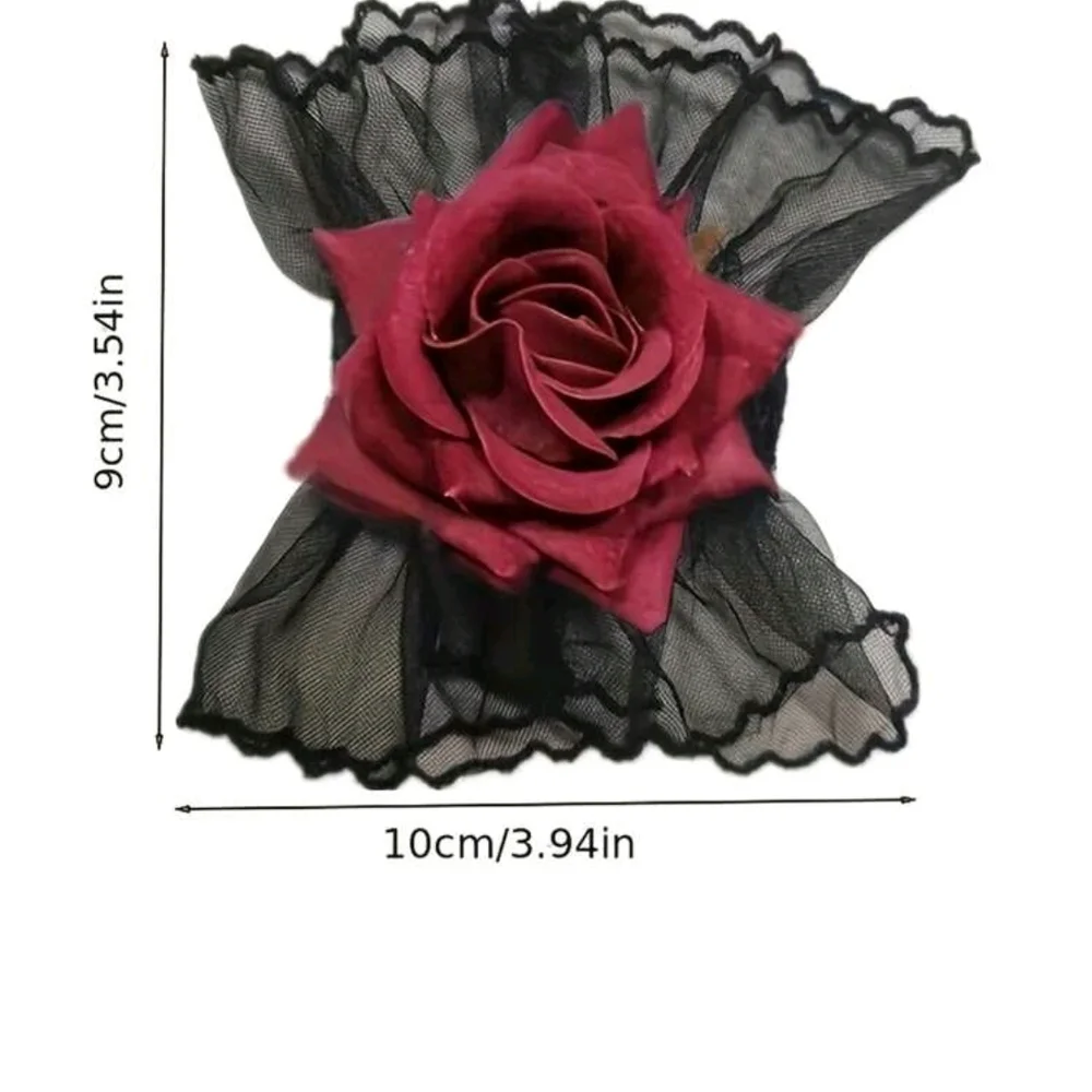 Black Skull Black Lace Wrist Corsage with Deep Red Rose